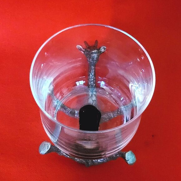 Vintage Frankli Wild Pewter Giraffe Base Clear Glass Tumbler Whiskey Glass - Picture 6 of 17